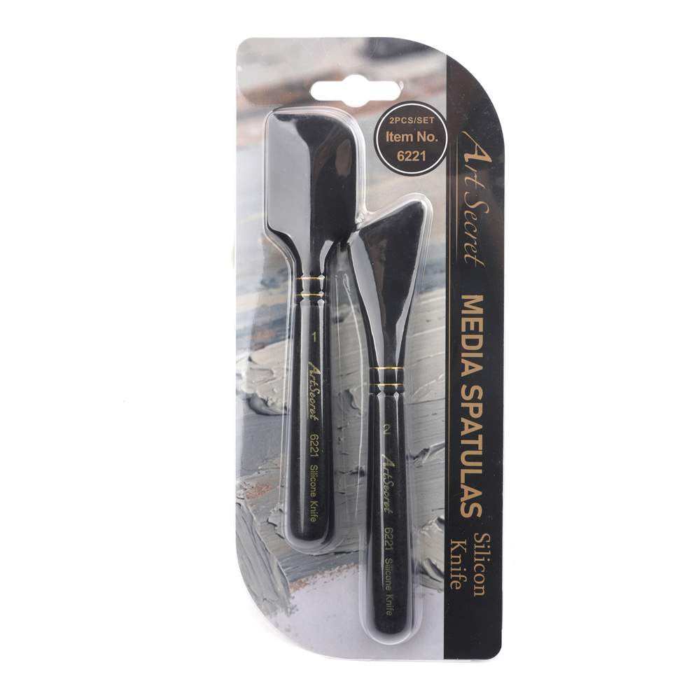 Drawknife Blade - Artsecret シリコン製ペイントブレード2本セット（木製ハンドル付き）。油絵、アクリル絵の具、エンカウスティック絵の具、テクスチャリングに使用できる画材。