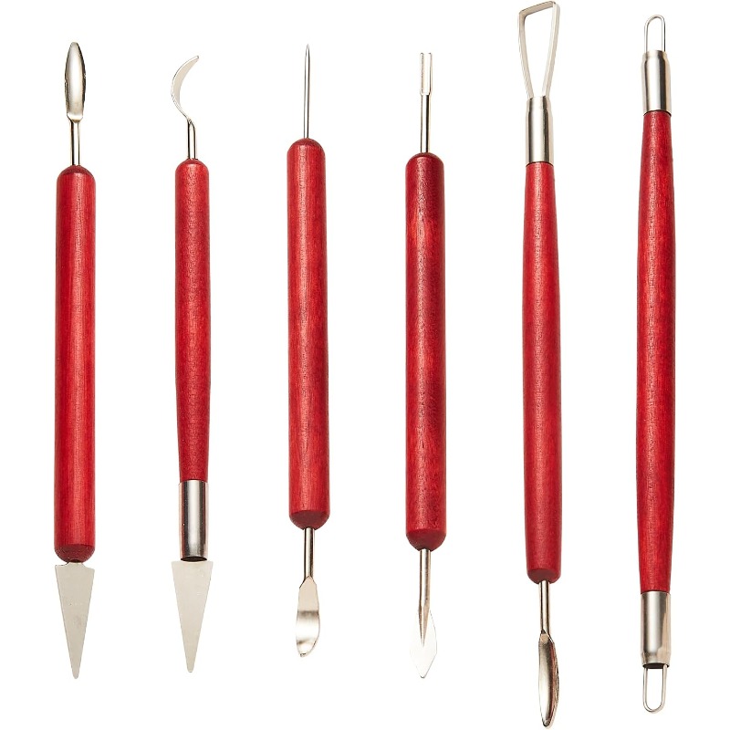 6本セットの粘土加工用具。木製のハンドルが付いた陶芸用具セッ - Wood Chisel Set のレビューと価格