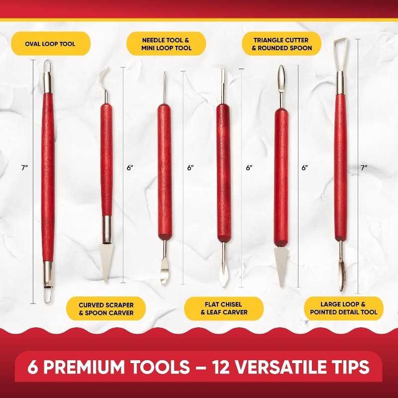 6本セットの粘土加工用具。木製のハンドルが付いた陶芸用具セッ - Wood Chisel Set のレビューと価格
