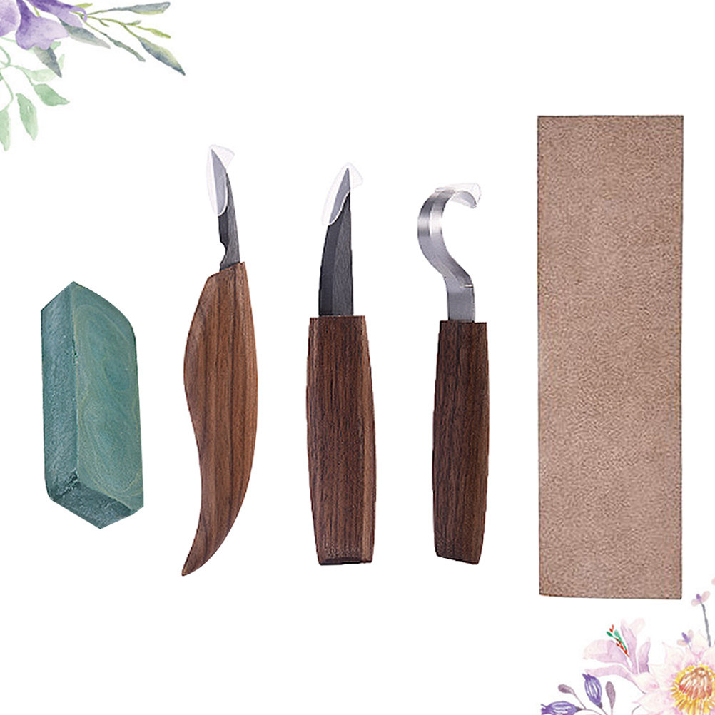 5本セットの彫刻ナイフ。ステンレス鋼の刃、木製のハンドル。軟 - Wood Chisel Set のレビューと価格